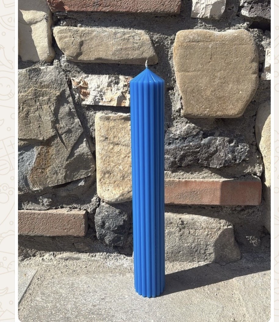 Candela in parafina blu per battesimo bambino, 42 x 6 cm