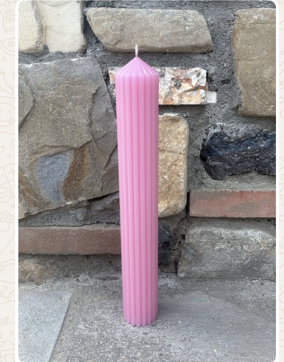 Candela in parafina rosa per battesimo bambina, 42 x 6 cm