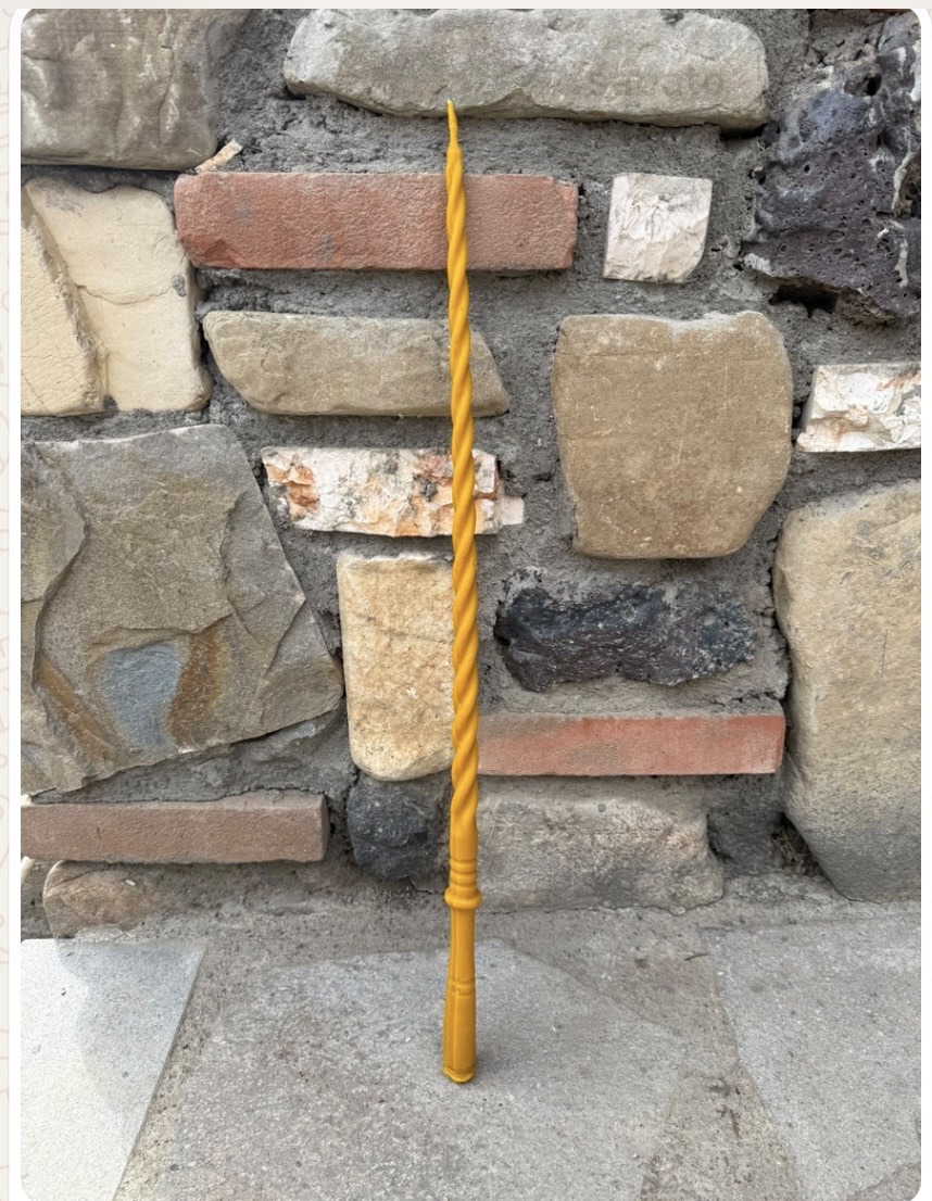 Candela a spirale con manico in cera d'api, 65 x 2,5 cm